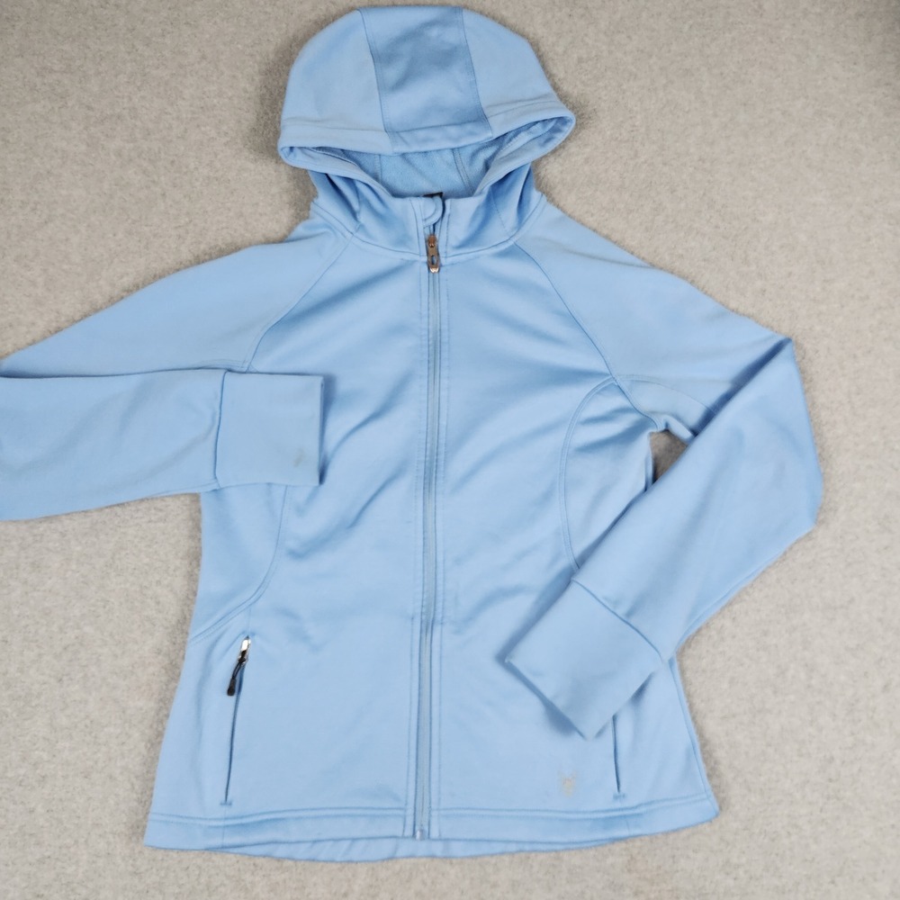 Spyder Hoodie Womens Medium Light Blue Fleece Lined‎ Thumbhole Athletic Full Zip
